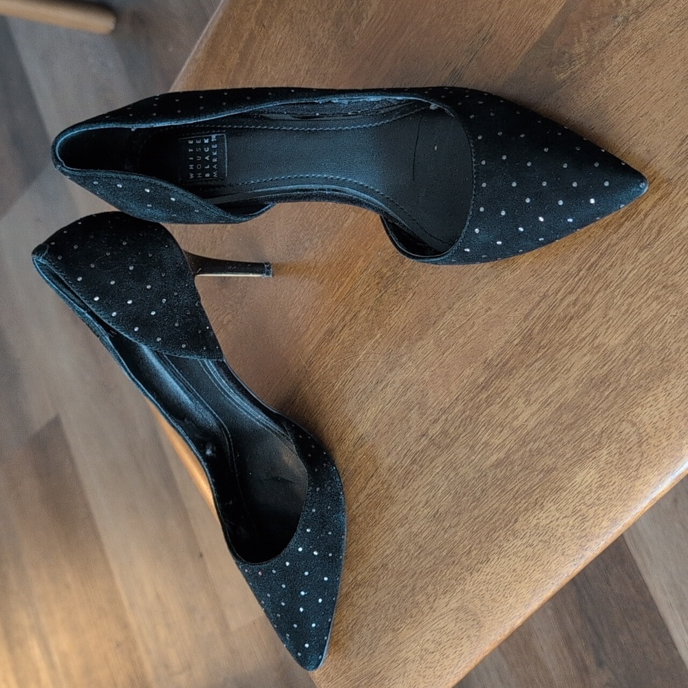 White House Black Market Black Gold Studded Heels Velvet